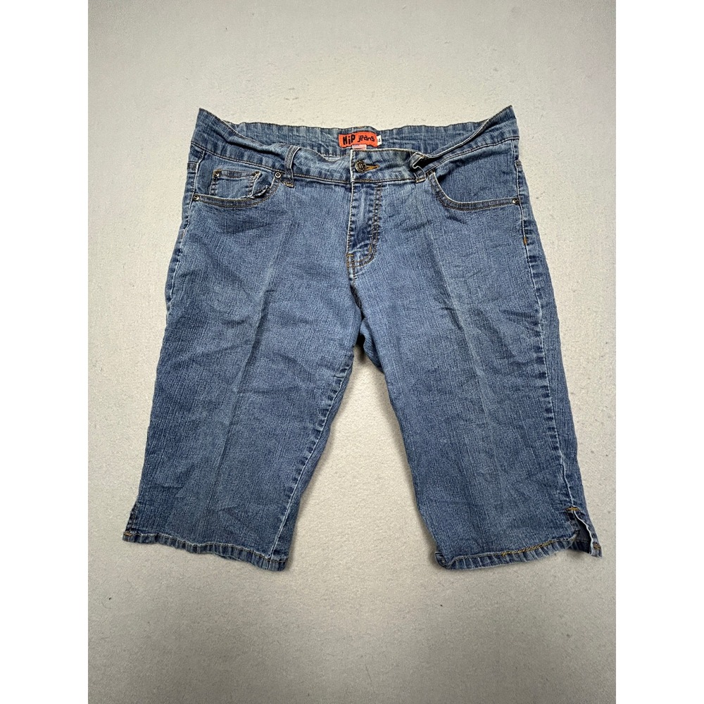HiP Jeans Capri Shorts Ramie Cotton Blend Blue Denim Size 14 Women's